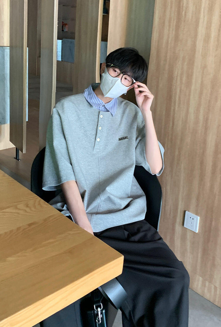 Layered Collar Half Sleeve Polo Sweatshirt