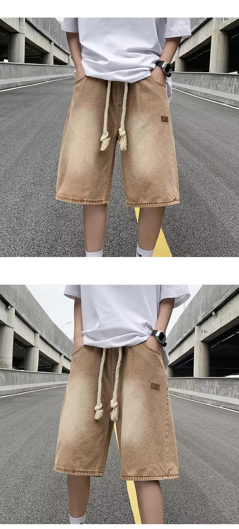 Vintage Washed Wide-Leg Denim Shorts