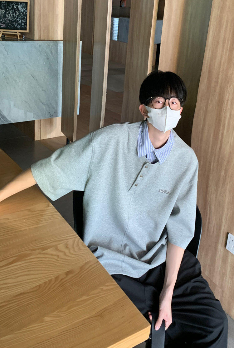 Layered Collar Half Sleeve Polo Sweatshirt