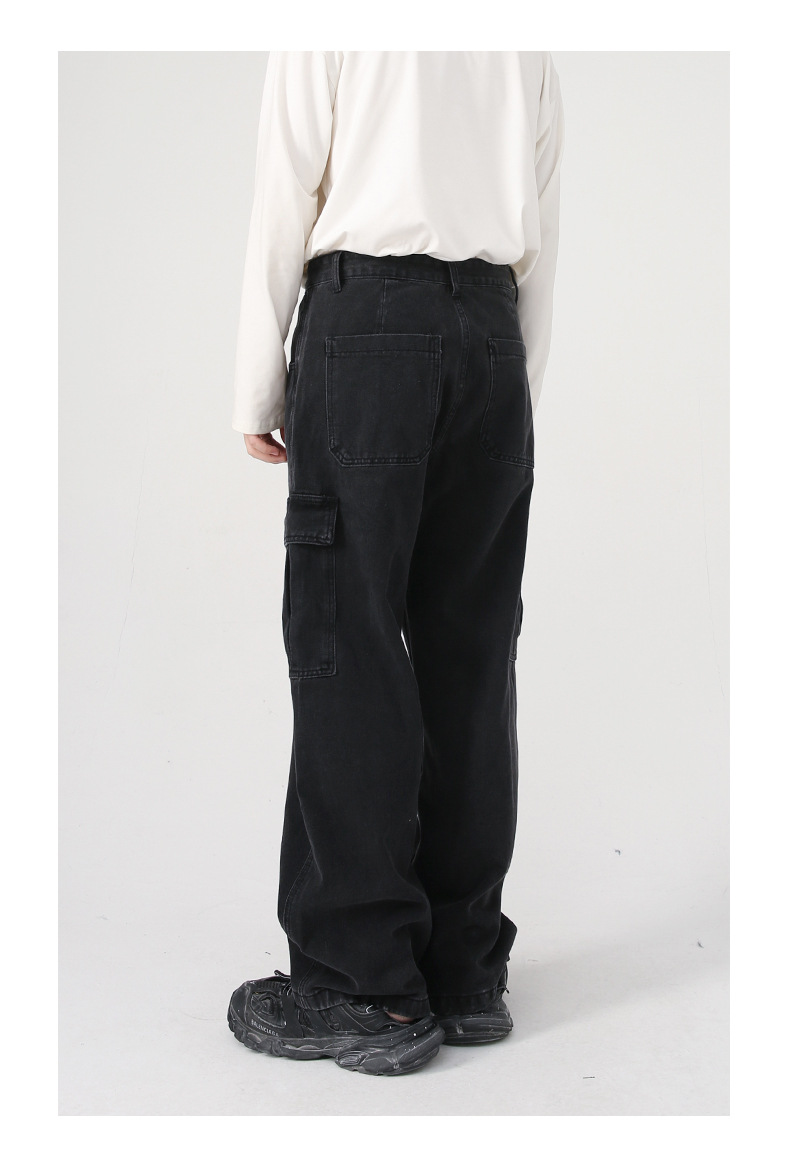 Wide-Leg Utility Denim Cargo Pants