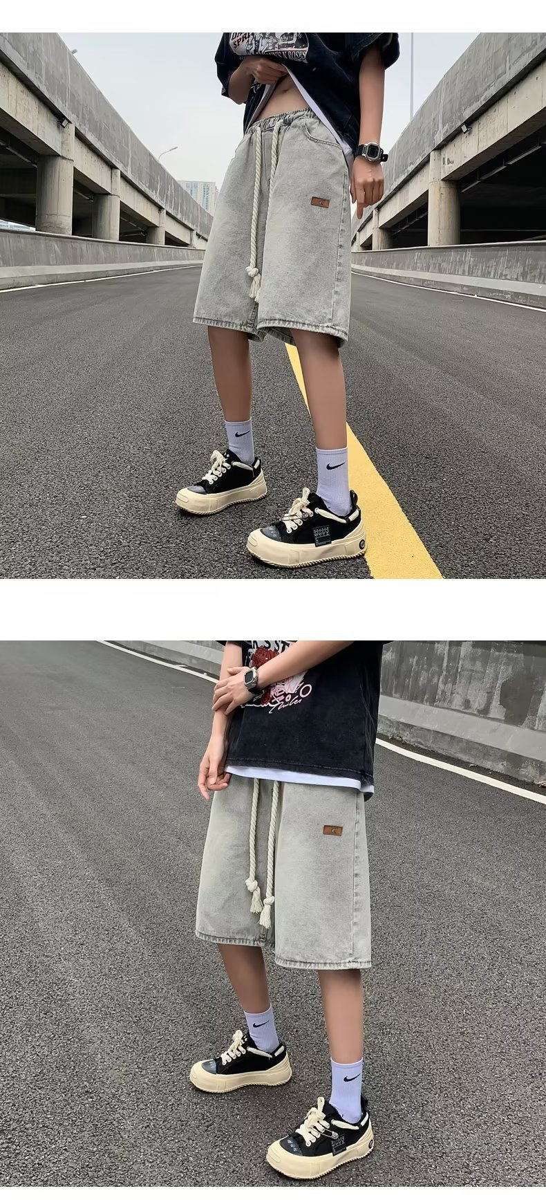 Vintage Washed Wide-Leg Denim Shorts