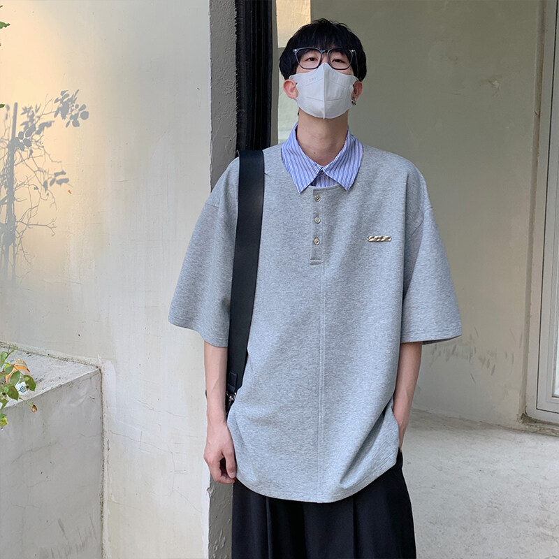 Layered Collar Half Sleeve Polo Sweatshirt