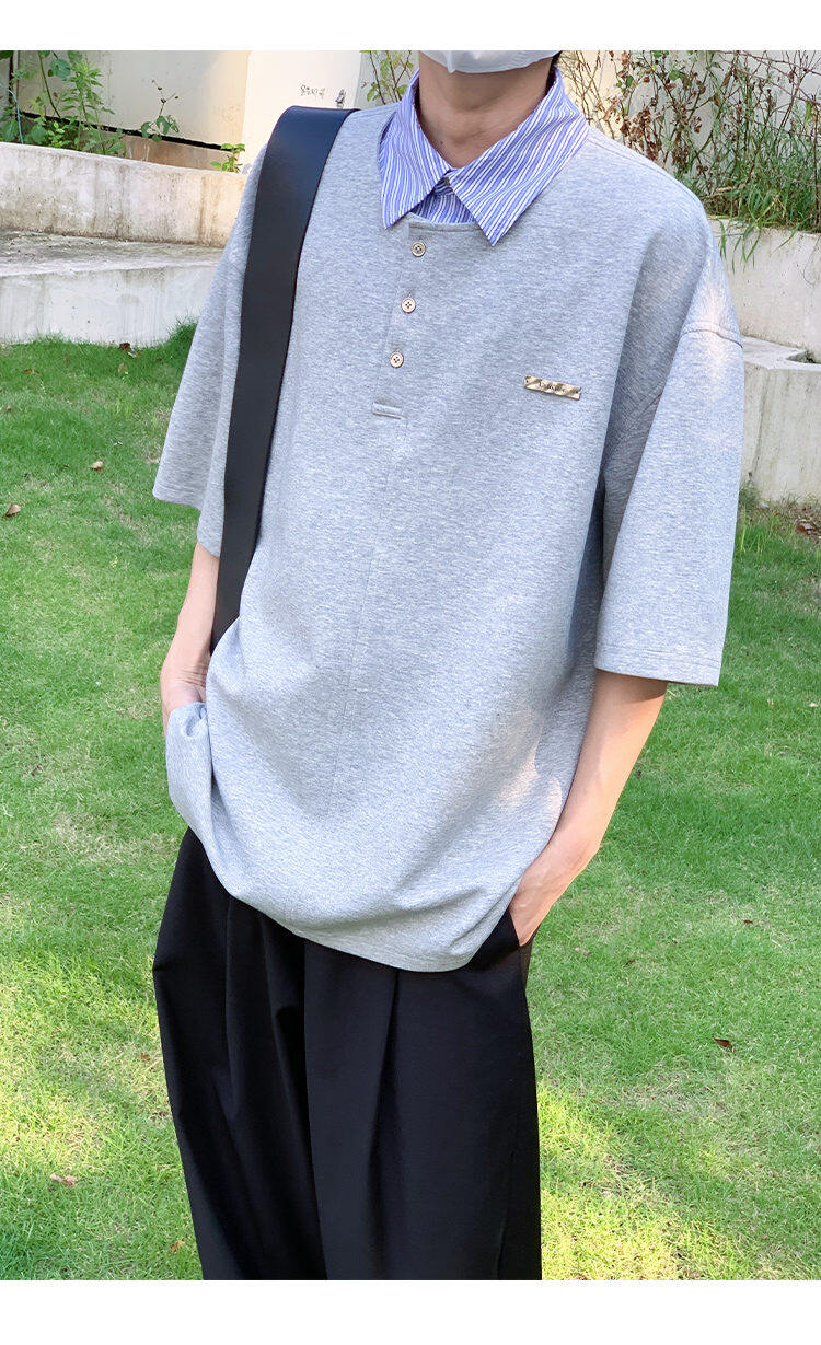 Layered Collar Half Sleeve Polo Sweatshirt