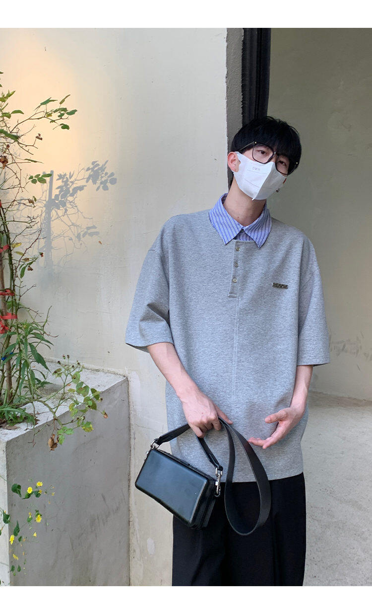 Layered Collar Half Sleeve Polo Sweatshirt