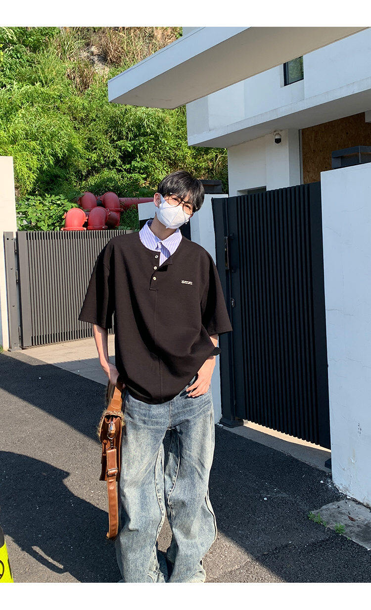 Layered Collar Half Sleeve Polo Sweatshirt