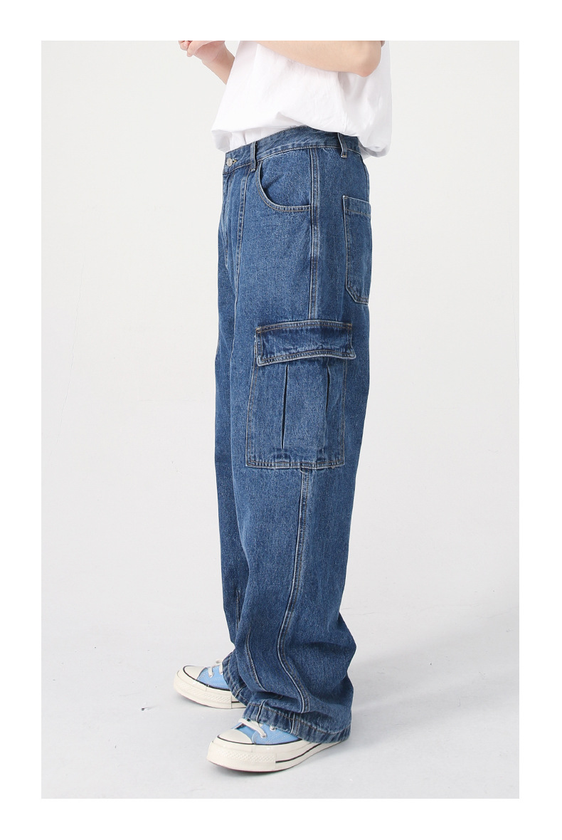Wide-Leg Utility Denim Cargo Pants