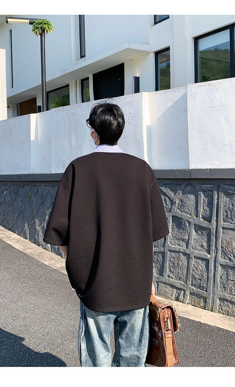 Layered Collar Half Sleeve Polo Sweatshirt