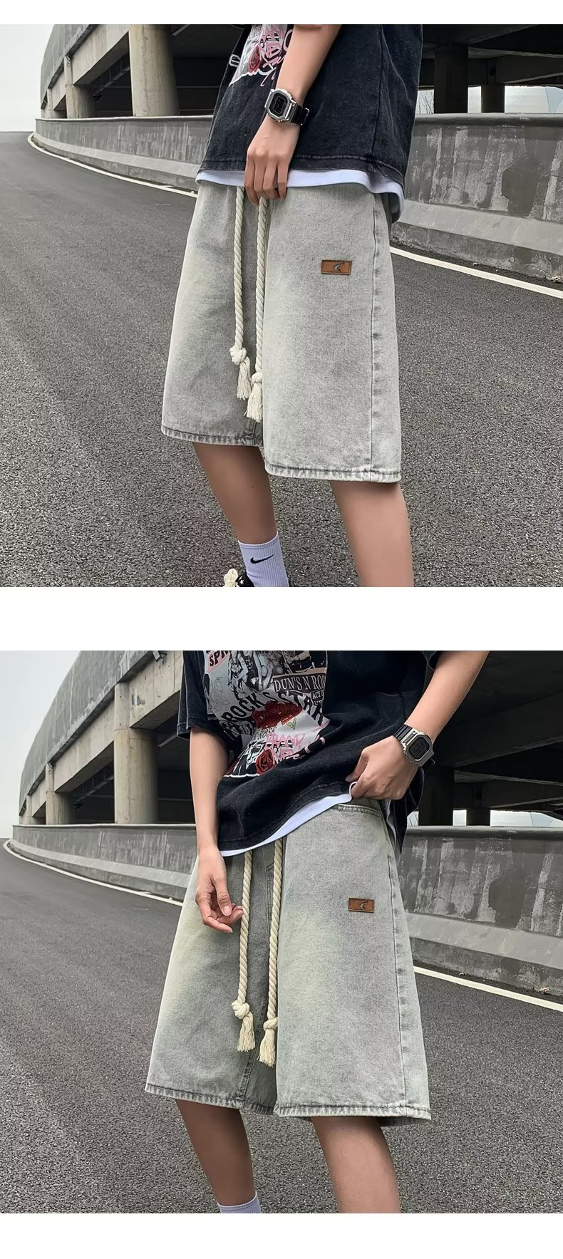 Vintage Washed Wide-Leg Denim Shorts