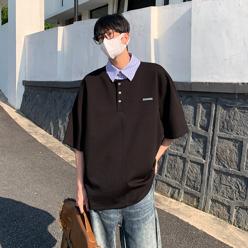 Layered Collar Half Sleeve Polo Sweatshirt