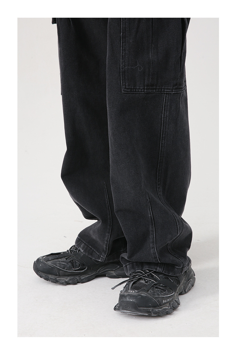 Wide-Leg Utility Denim Cargo Pants