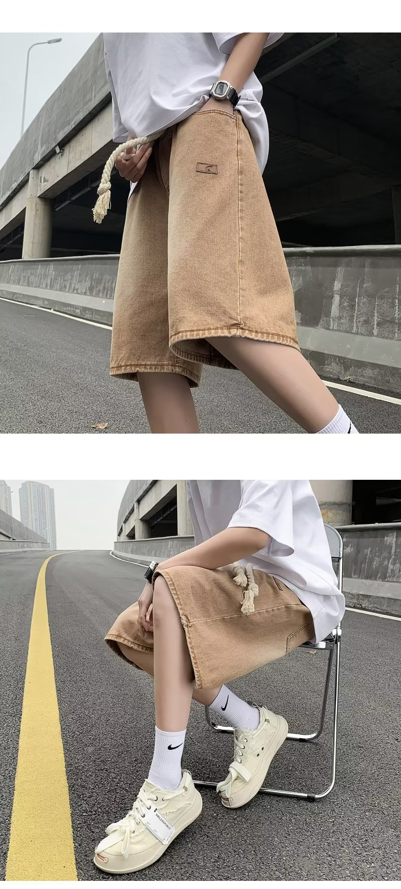 Vintage Washed Wide-Leg Denim Shorts