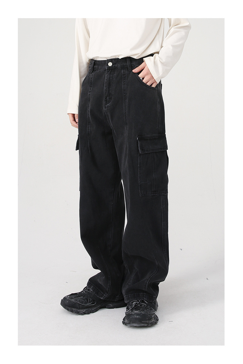 Wide-Leg Utility Denim Cargo Pants