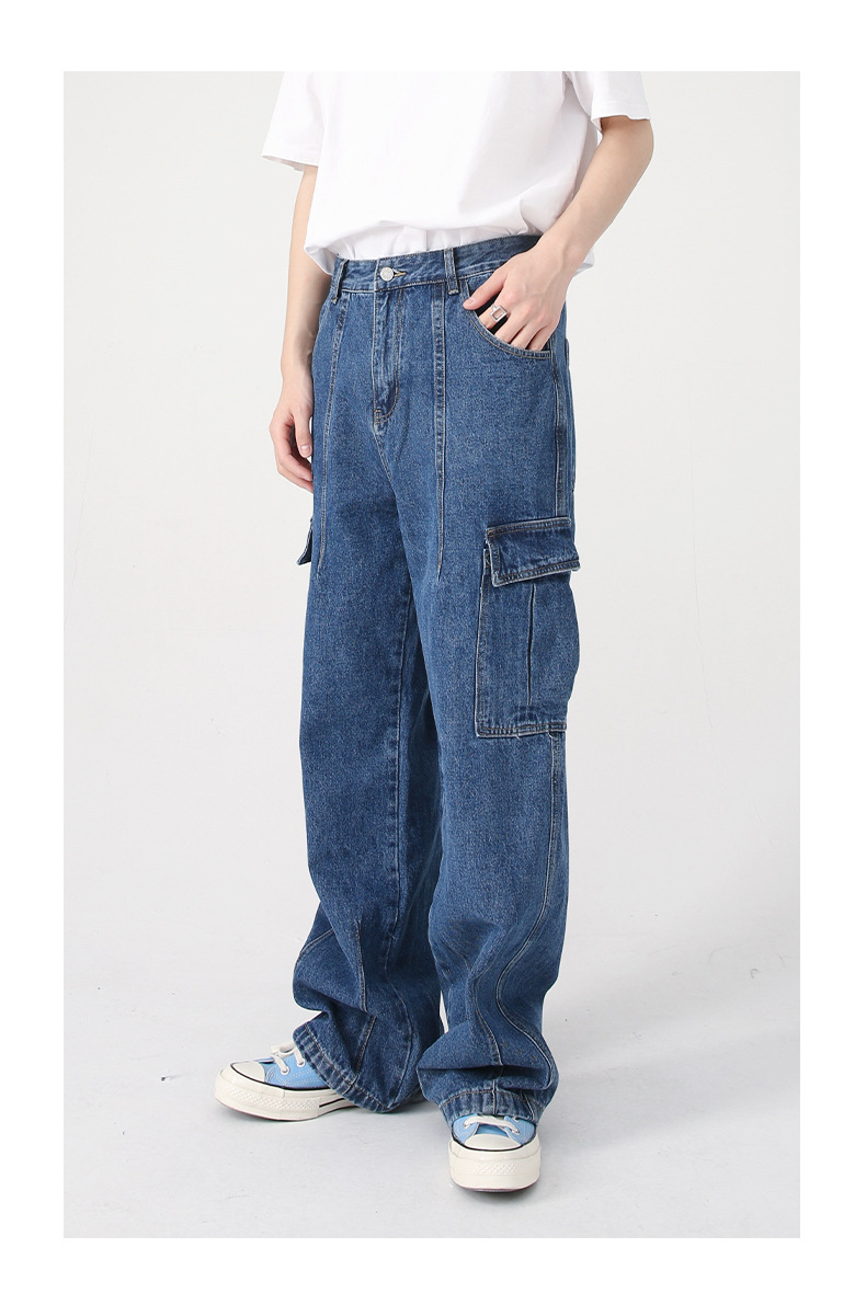 Wide-Leg Utility Denim Cargo Pants