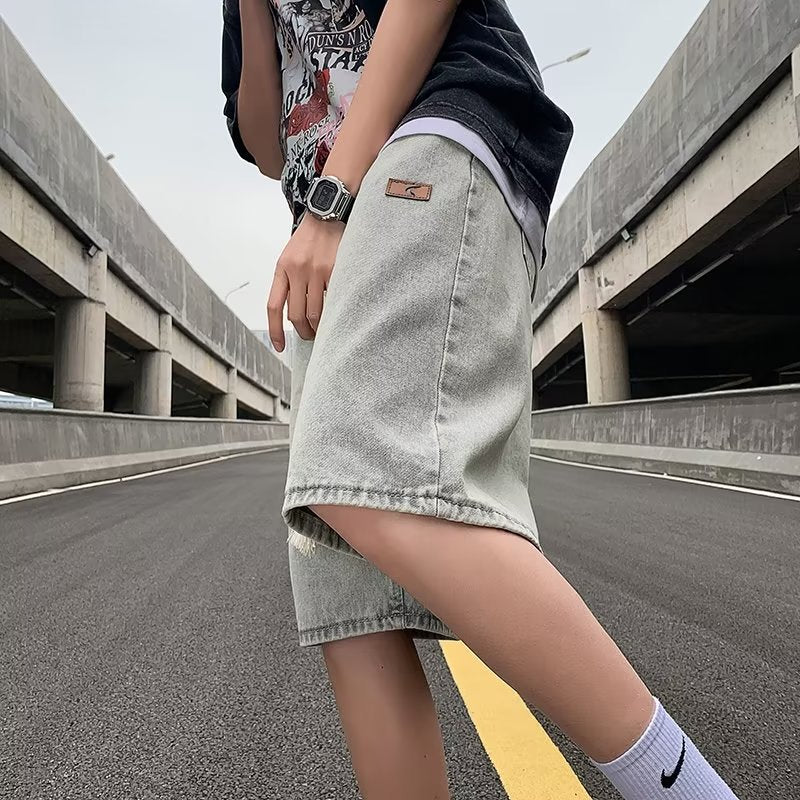 Vintage Washed Wide-Leg Denim Shorts