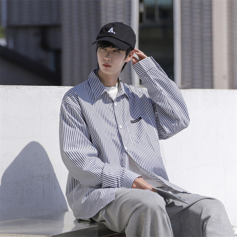 Urban Loose-Fit Striped Button-Up Shirt