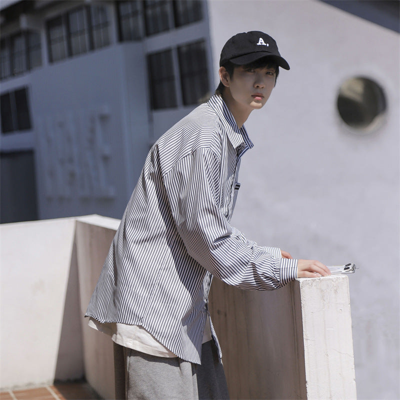 Urban Loose-Fit Striped Button-Up Shirt