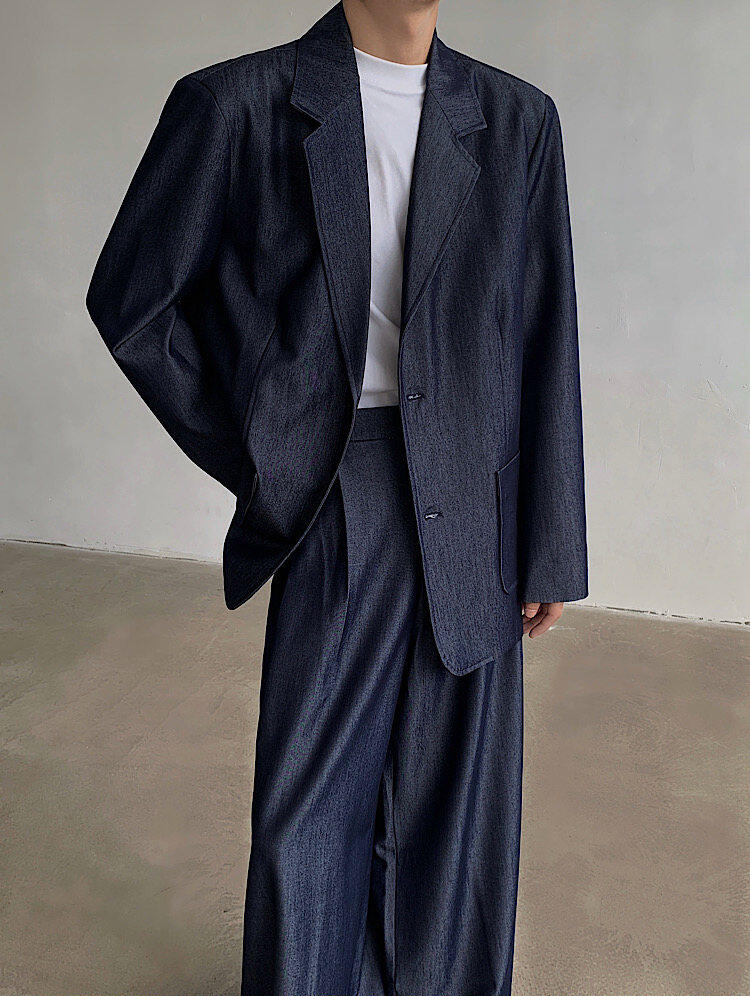 Oversized Dark Denim Set-Up Jacket & Wide Trousers