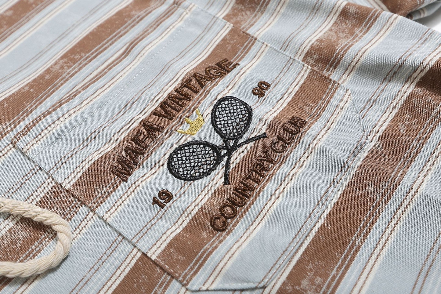 Lace-Up Striped Polo Shirt with Embroidered Pocket