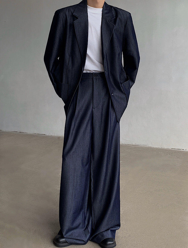 Oversized Dark Denim Set-Up Jacket & Wide Trousers