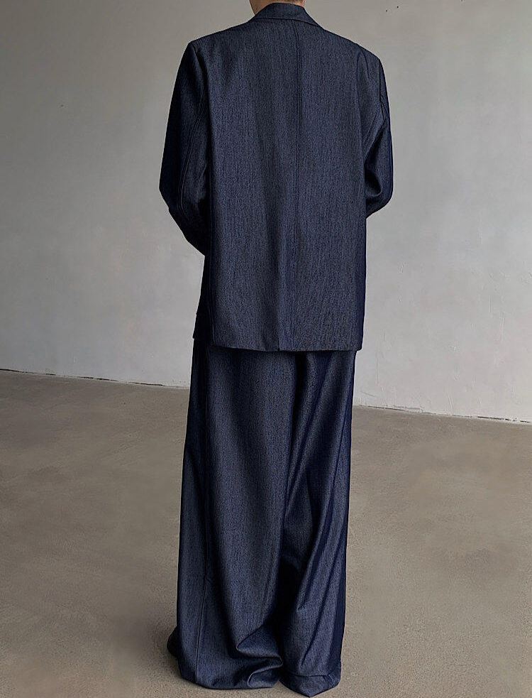 Oversized Dark Denim Set-Up Jacket & Wide Trousers