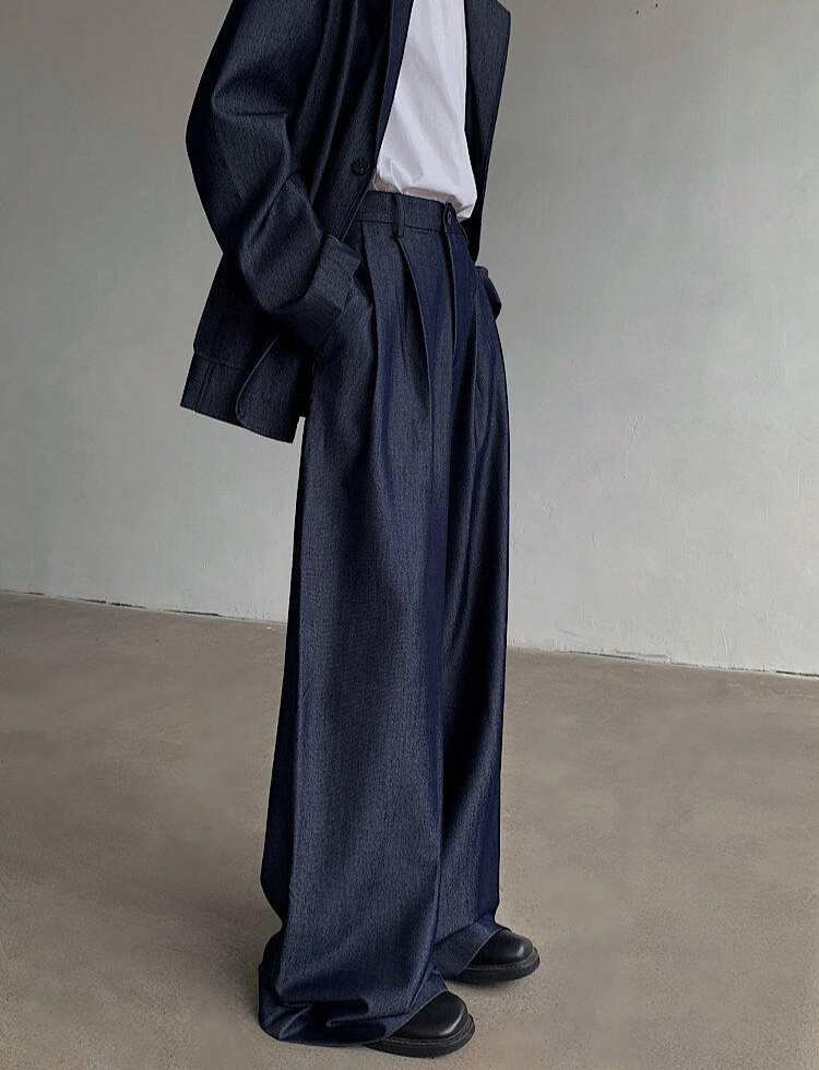 Oversized Dark Denim Set-Up Jacket & Wide Trousers