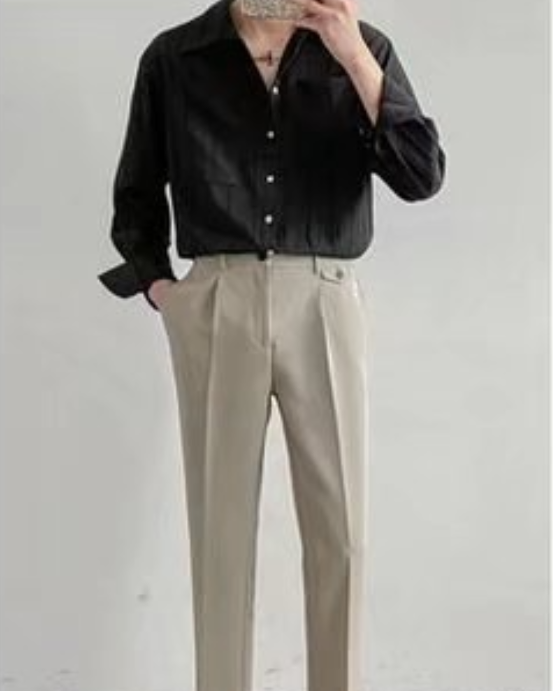 Textured Double Pocket Open-Collar Shirt