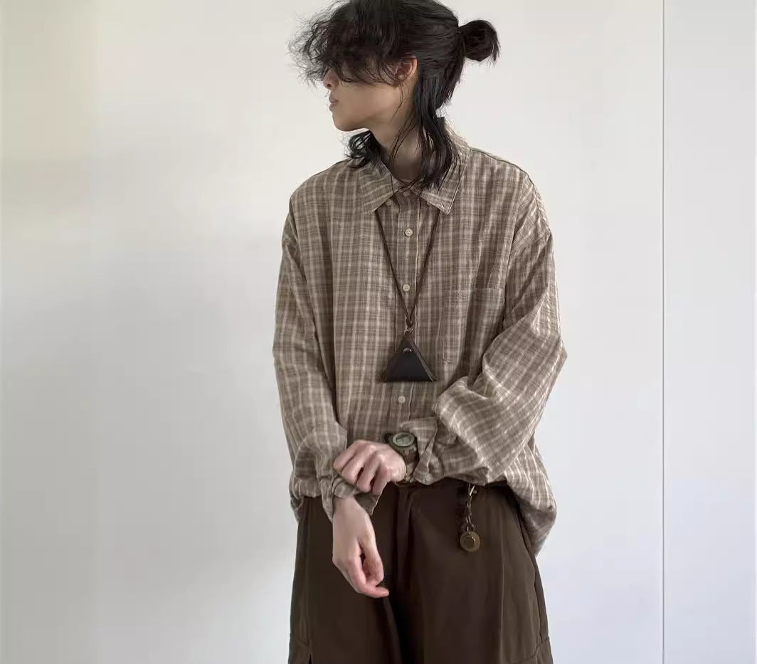 Washed Brown Check Relaxed Shirt