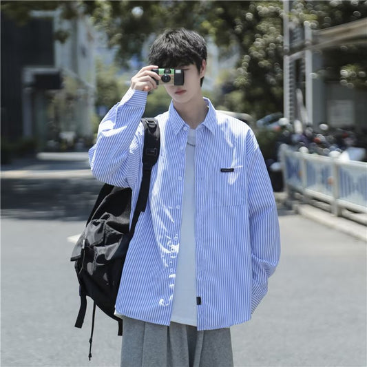 Urban Loose-Fit Striped Button-Up Shirt