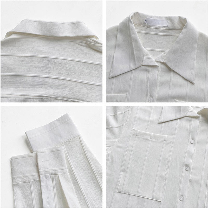 Textured Double Pocket Open-Collar Shirt