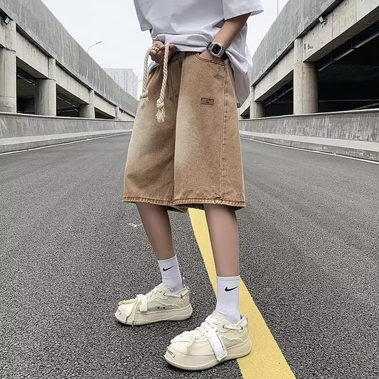 Vintage Washed Wide-Leg Denim Shorts