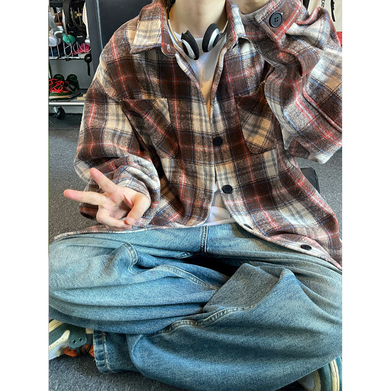 Oversized Vintage Check Flannel Shirt