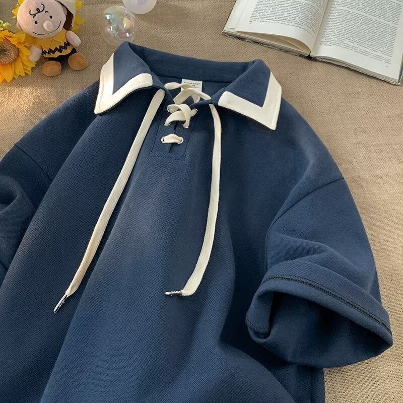 Retro Sailor Lace-Up Polo Tee