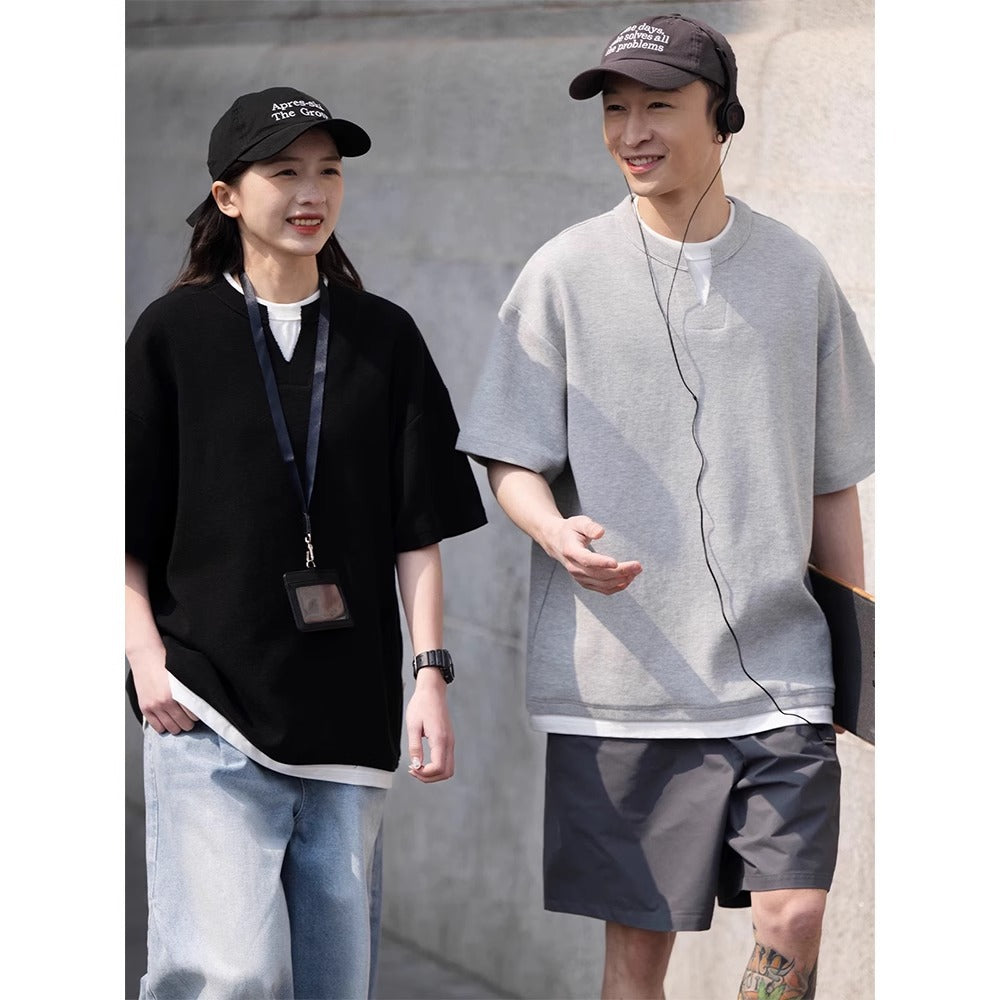 Layered Mockneck Split Tee