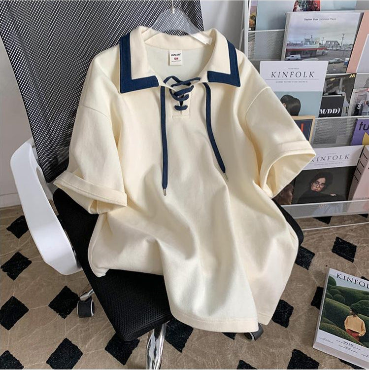 Retro Sailor Lace-Up Polo Tee