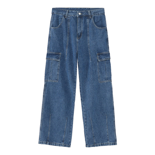 Wide-Leg Utility Denim Cargo Pants