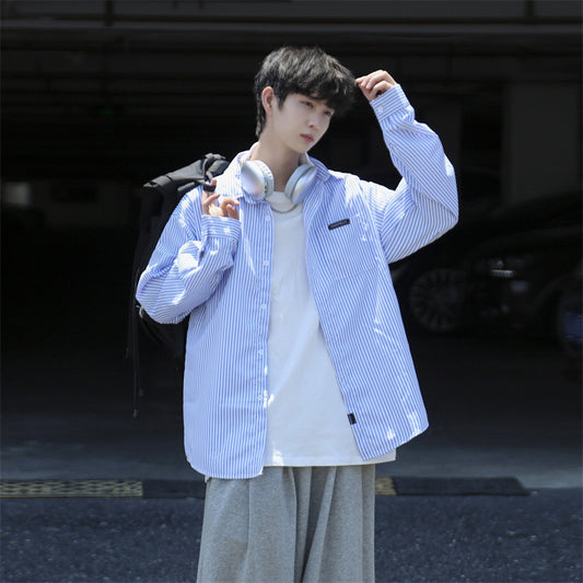 Urban Loose-Fit Striped Button-Up Shirt