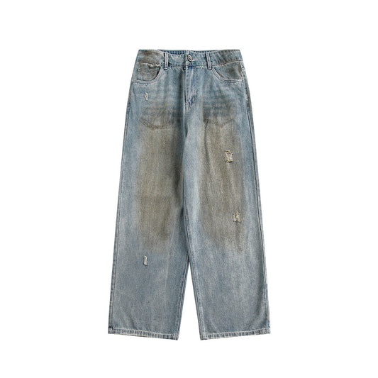 Vintage Washed Wide-Leg Distressed Jeans