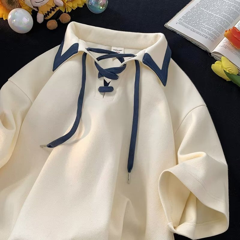 Retro Sailor Lace-Up Polo Tee